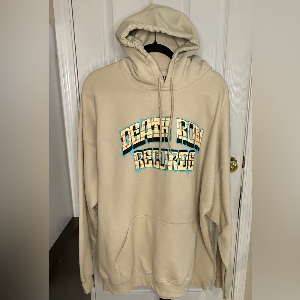 Death Row Records Hoodie Tan Beige Graphic Pullover Hip Hop Streetwear 2XL